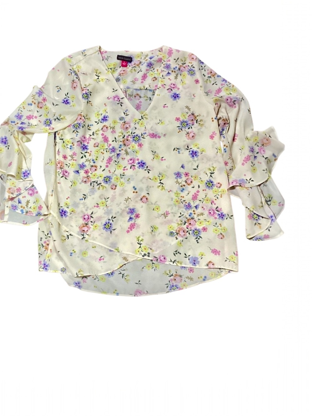 Vince Camuto Cream Floral Ruffle Butterfly Sleeve Blouse Romantic Garden Party S